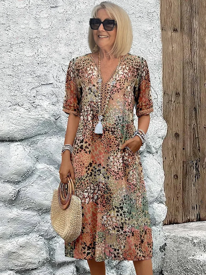 Zuzana | Barevné midi šaty s draperií